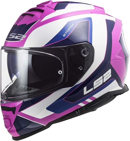 LS2 Capacete de motocicleta Helmets Assault Techy Full Face com protetor solar (branco brilhante/rosa - 3GG)