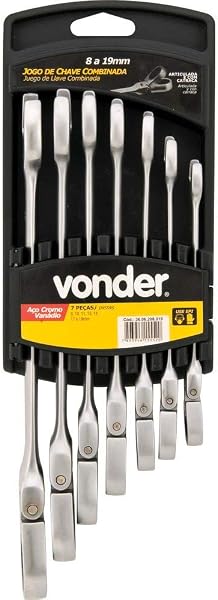 Vonder Jogo de Chaves Combinadas com Catraca Articulada, 8 a 19 mm, 7 Peças